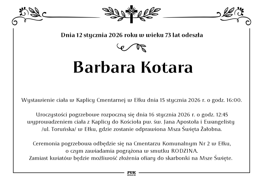 Barbara Kotara - nekrolog